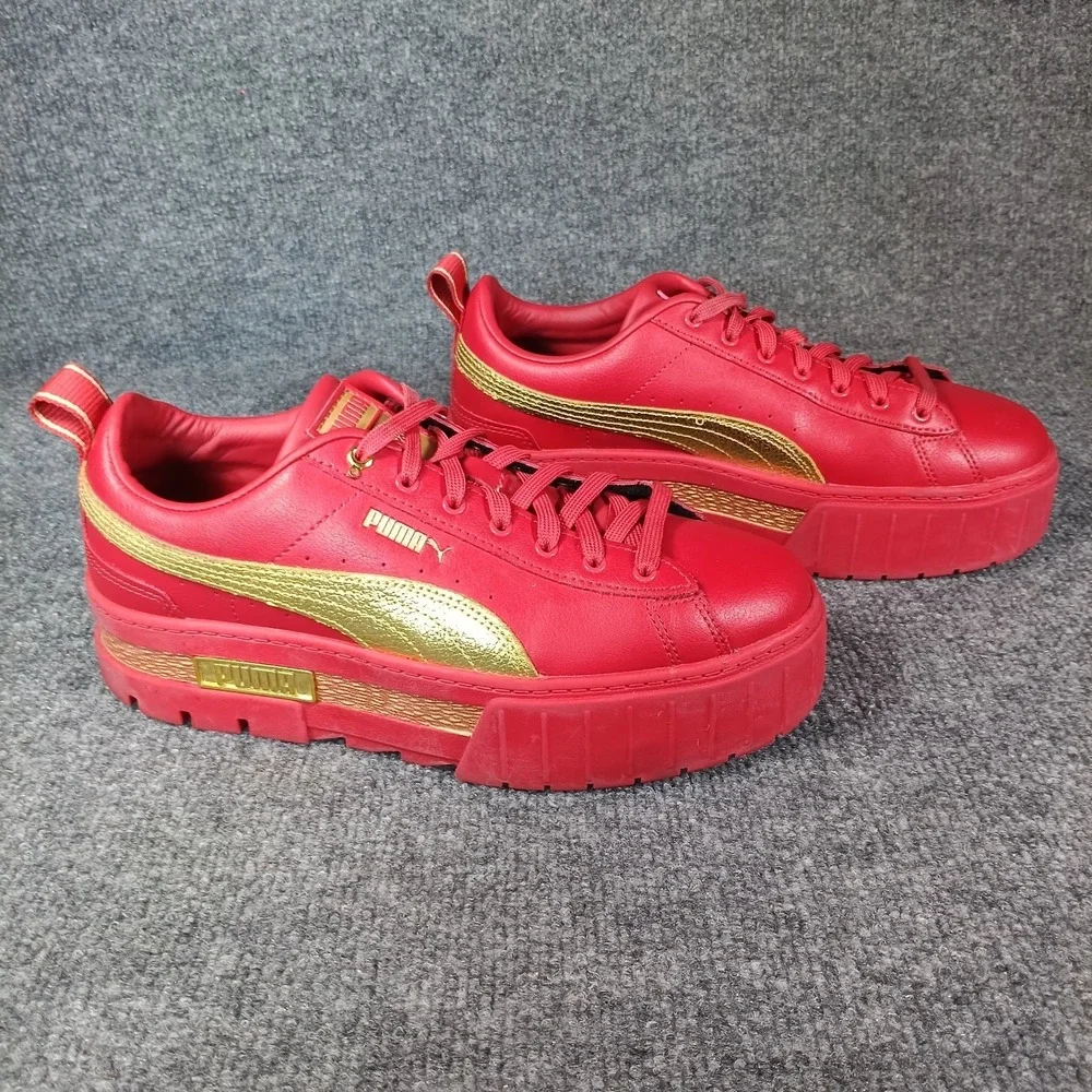 Puma Mayze Sneakers Women 9.5 Red Gold Platform Leather Determined